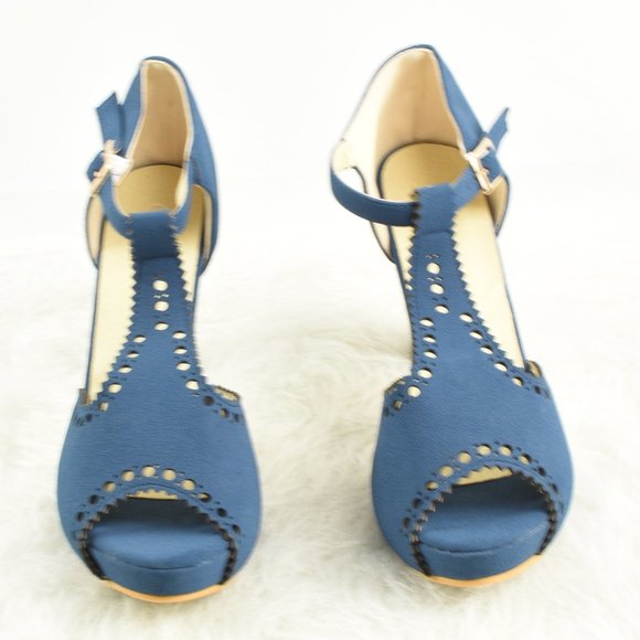 Get More Beauty Blue Open Toe Heels Size 38 - Picture 2 of 9